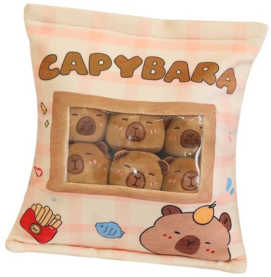 Klikkopers Capybara Kussen met Baby's - Squishy knuffel - 50CM