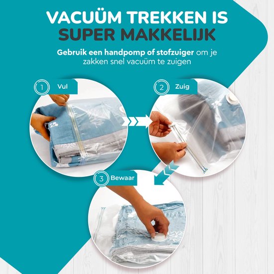 Vacuümzakken Voor Kleding Met Luchtdicht Ventiel En Handpomp - 12 Stuks Jumbo Grootte Grootte Middelgrootte Klein Ritssluiting Doorzichtig