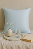Hoge korting. Zijden kussensloop, 100% moerbei zijde, hoogste kwaliteit (6A grade) 19 Momme. Kleur lichtblauw, maat 60x70 cm