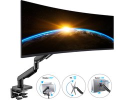 Ergo Monitorbeugel met gasveer voor Normaal en Curved schermen tot 49″ en 20 kg – Monitor Arm for Black Ultra Wide Monitor 49” – Kabel Management – Zwart – VESA 75×75 en 100×100 mm