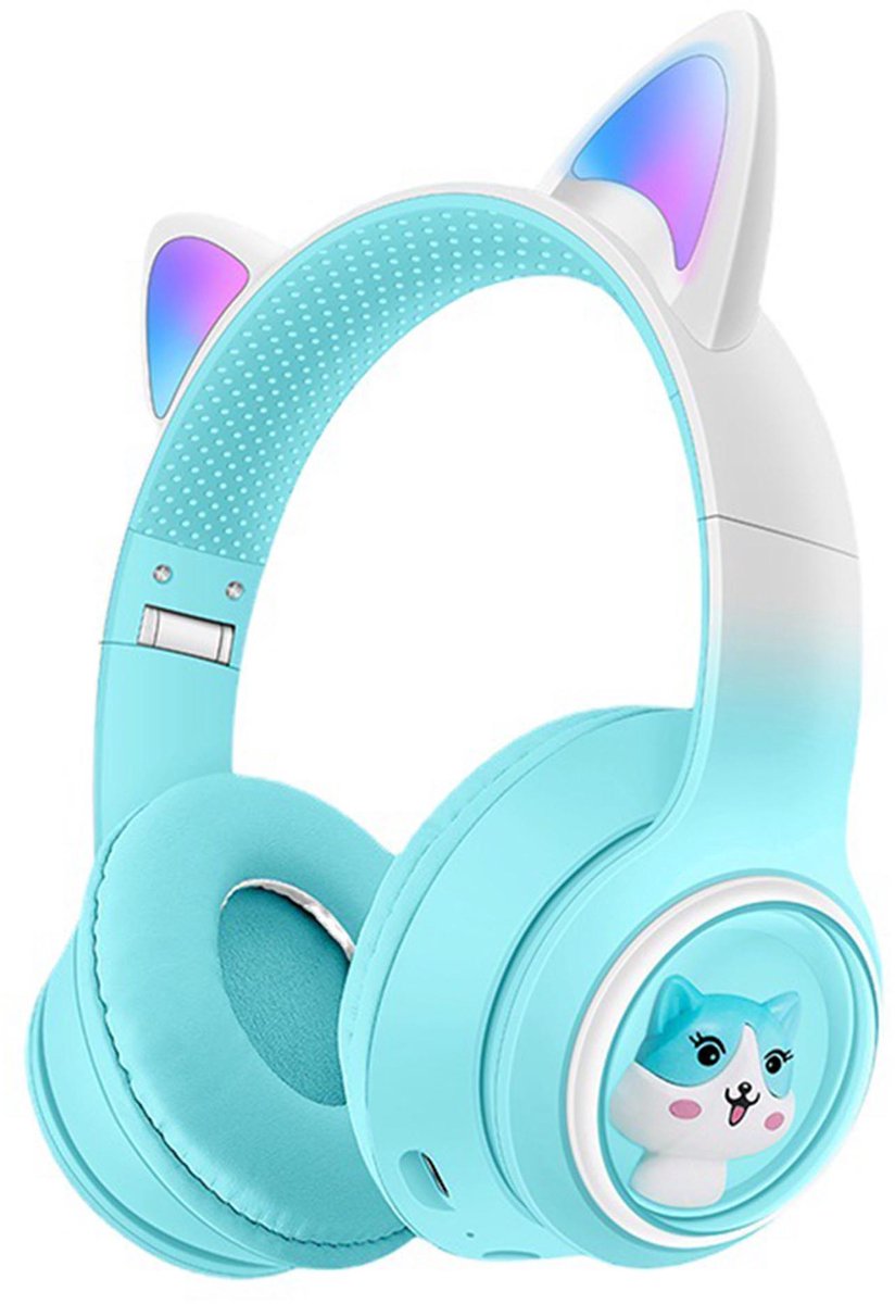 KINSI koptelefoon kinderen Met Kattenoren - koptelefoon draadloos - LED-Licht, FM-Radio, Microfoon​