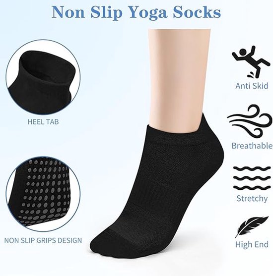 4 paar - Sokken - Pilatessokken - Yogasokken - Antislipsokken - Pilates antislipsokken - Dames antislipsokken - antislip yogasokken - vloersokken voor thuis - voor Pilates, trampoline, fitness, ballet - zwart van Toorx — afbeelding 3