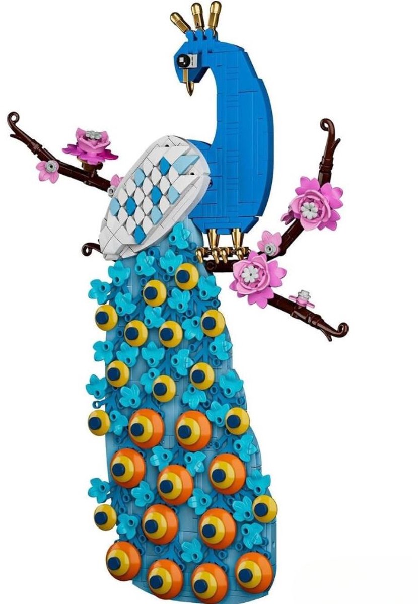 Mould King Pauw met bloemen Wall Art bouwset | Botanical flowers collection | Classic Creator STEM speelgoed bloemenpracht modelbouw | Educatief Icons kunst bloemenboeket bouwpakketten voor volwassenen & kinderen | Geschikt voor Lego | 690 bouwstenen