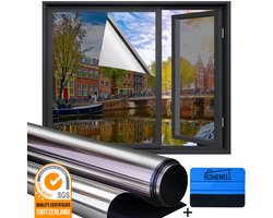 Homewell Isolerende HR+ Raamfolie 90x300cm - Statisch Zonwerende folie met Spiegeleffect - Zilver 25%