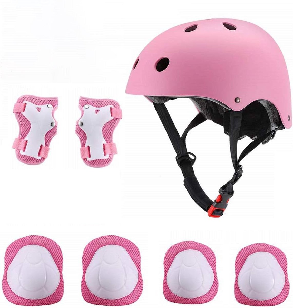 7-in-1 Skateboardhelm Set voor Kinderen met Kniebeschermers, Elleboogbeschermers en Polsbeschermers - Roze - Geschikt voor Skateboarden, Fietsen, BMX en Meer