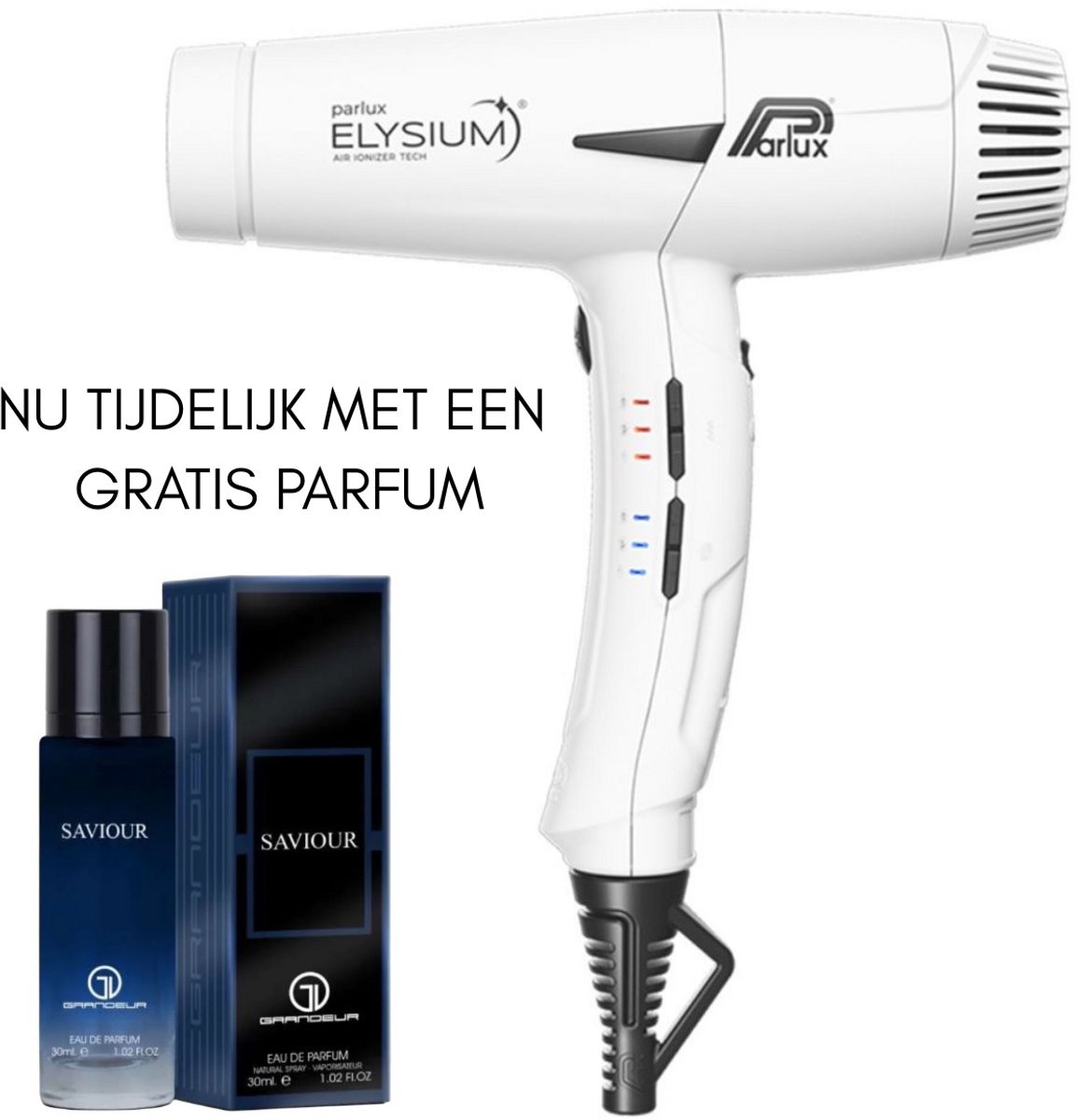PARLUX Elysium Haardroger WHITE 2300W + Gratis Eau De Parfum Saviour Intense, 30ml