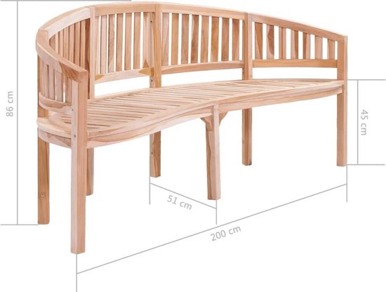 vidaXL Bananenbank 200 cm massief teakhout