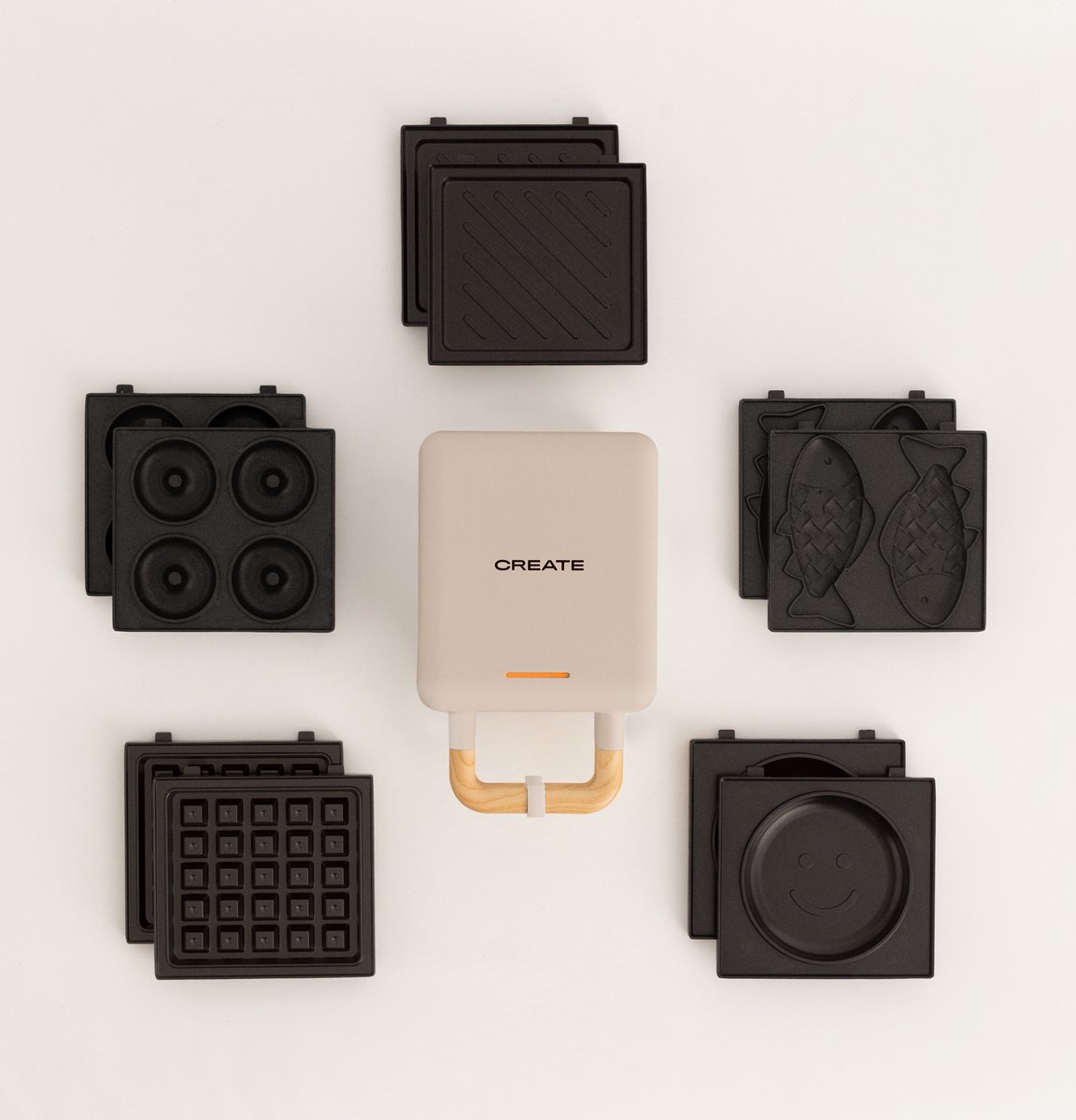 CREATE - Sandwichgrill en wafelijzer met verwisselbare platen + 5 platen - STONE STUDIO