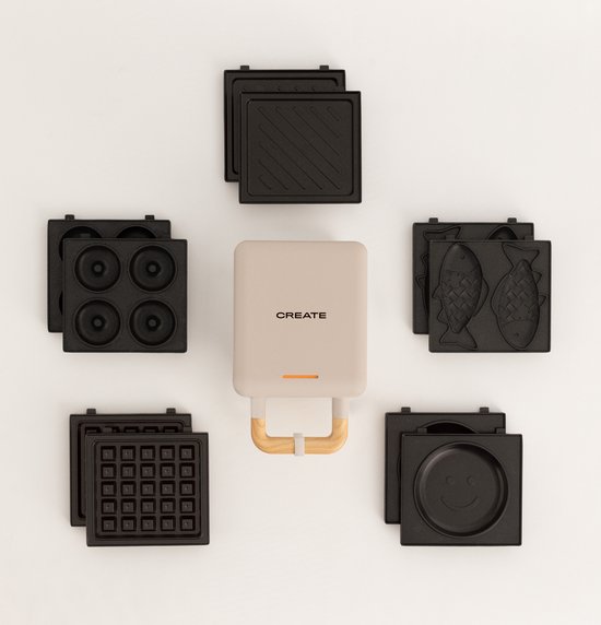 CREATE - Sandwichgrill en wafelijzer met verwisselbare platen + 5 platen - STONE STUDIO