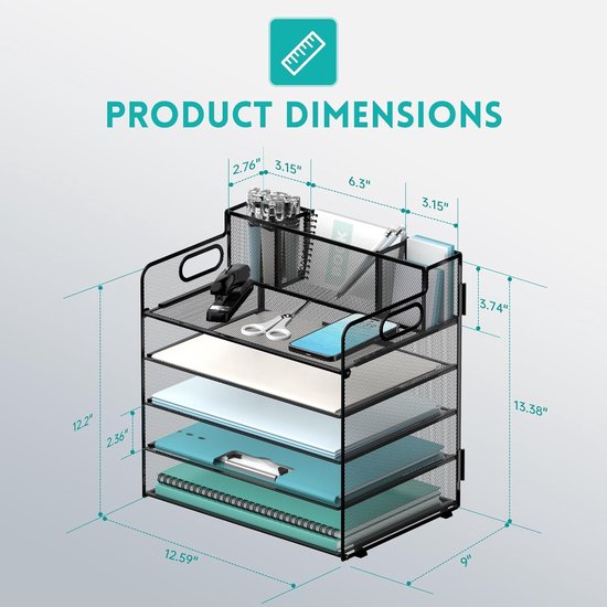 Mesh Bureau-organizer Zwart 3 Lagen – Met Pennenhouders, Handgrepen, Eenvoudig Te Monteren