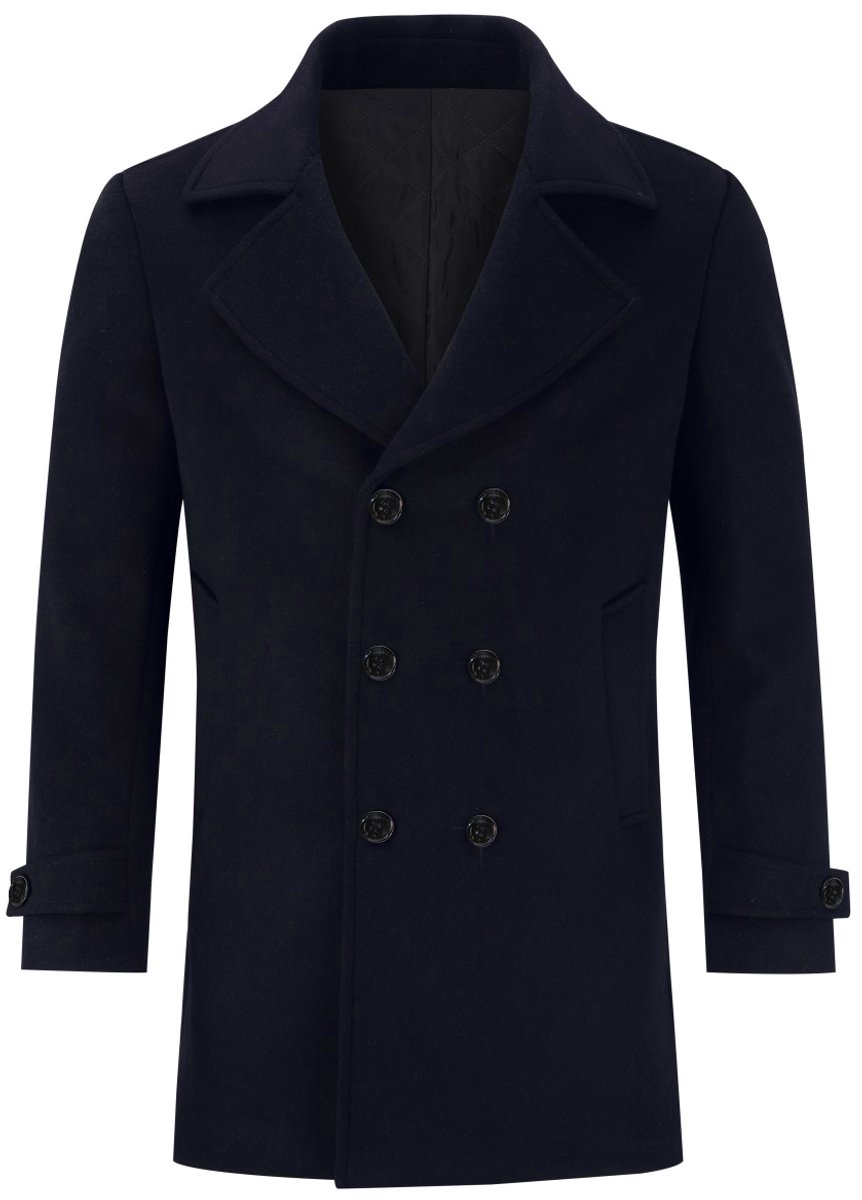 ALLTHEMEN Heren Effen Dubbelrijige Overjas Wollen Dikke Coat - Kort Gevoerd Winterjack - L