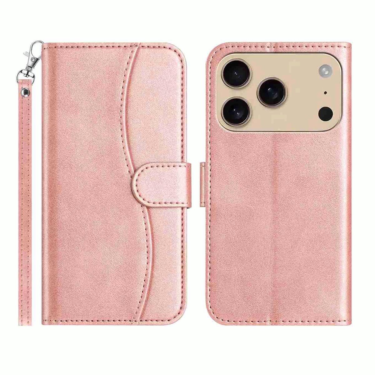 Mobigear Telefoonhoesje geschikt voor Apple iPhone 17 Pro Max Hoesje | Mobigear S Line Bookcase Portemonnee | Pasjeshouder voor 3 Pasjes | Telefoonhoesje voor Pinpas / OV Kaart / Rijbewijs - Roségoud
