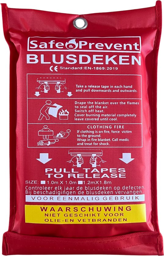 Safe&Prevent Blusdeken 100 x 100 cm - Softbag - Branddeken voor thuis en op reis - Met ophang oog - EU-norm 1869:2019