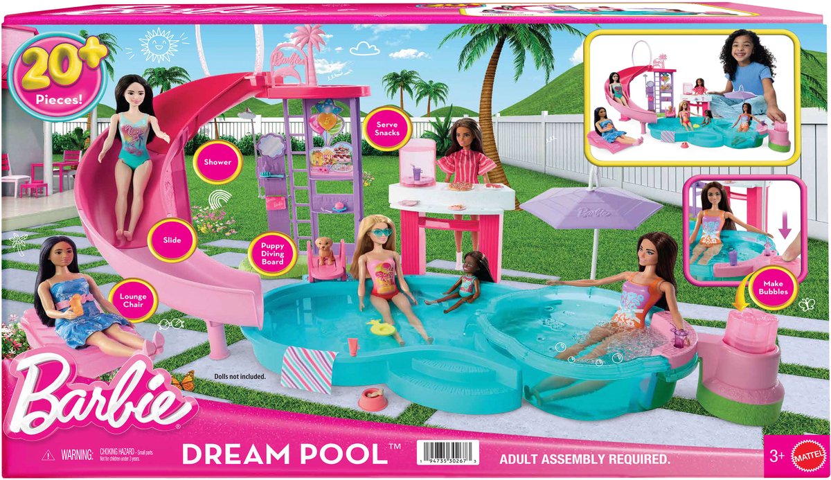 Barbie Droomzwembad - Speelset met Glijbaan en Bubbelbad en meer dan 20 Accessoires — afbeelding 2