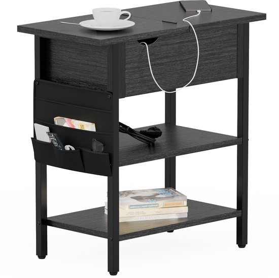 Table d'appoint multifonctionnelle IN.HOMEXL avec station de charge et espace de rangement - Design industriel et Vintage Jenna v3 - Zwart
