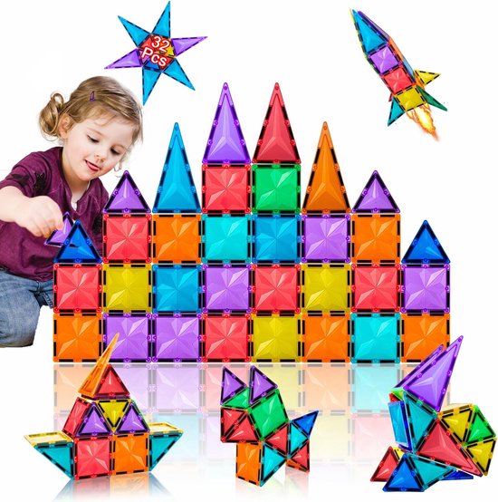 Magnetisch Constructiespeelgoed 32-delig – Magnetische Bouwstenen voor Kinderen – Educatieve Speelgoedset – Voor Jongens en Meisjes van 3 4 5 6 Jaar – Creatieve Cadeaus – Bouwspeelgoed voor Peuters