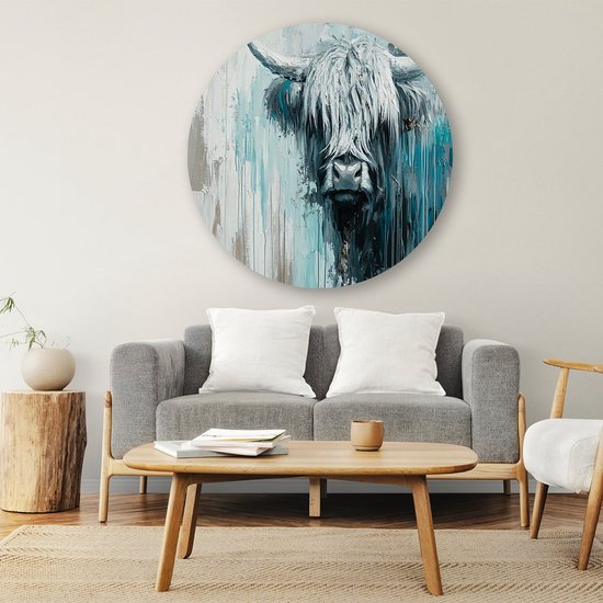 Schotse hooglander abstract design - Schotse hooglander wandcirkels - Wandobject rond koe - Kantoor - Muurcirkel Forex - Wanddecoratie kunst - muurcirkel forex 40x40 cm