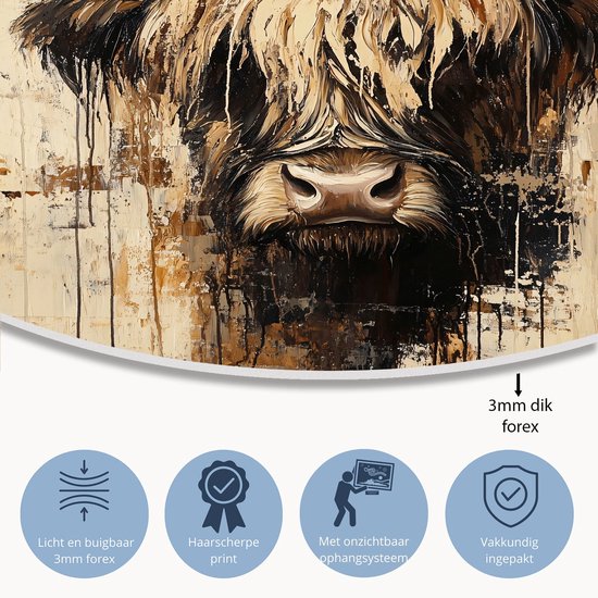 Highlander écossais - Tableau rond vache - Panneau mural rond animal - Expressionnisme - Décoration murale Forex - Posters et tableaux - Cercle mural Forex 50x50 cm