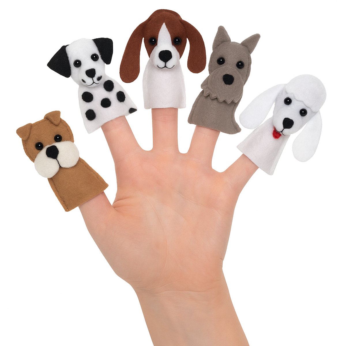 Maak je eigen Vingerpoppetjes Honden - 5 Stuks - Vingerpoppetje Maken - Setje - Leuk voor kinderen - Hobby - Vingerpoppen Maken