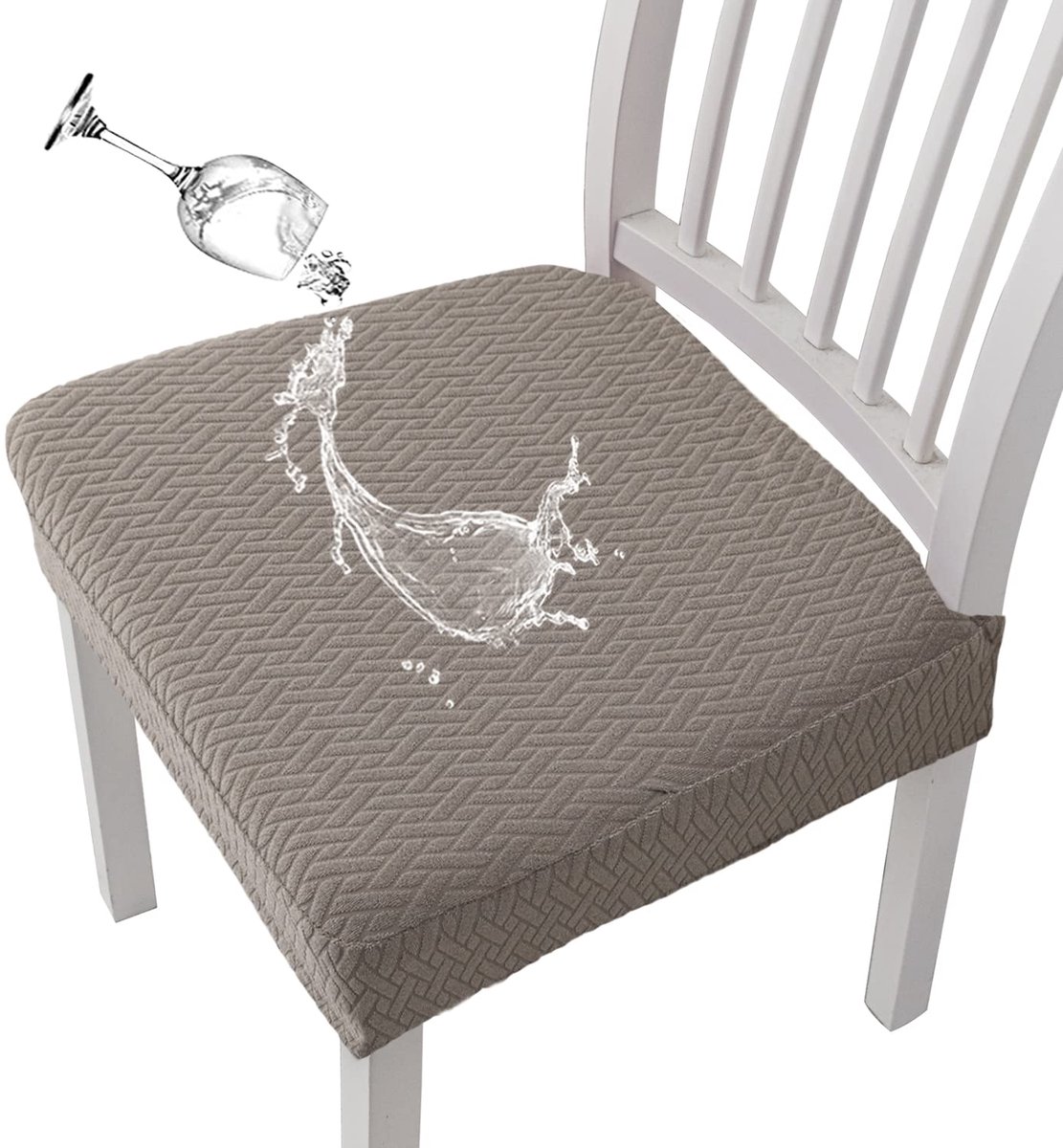 Ibenzoa® Waterdichte Stoelovertrekken - Jacquard Stoelhoezen (4 Stuks, Taupe)
