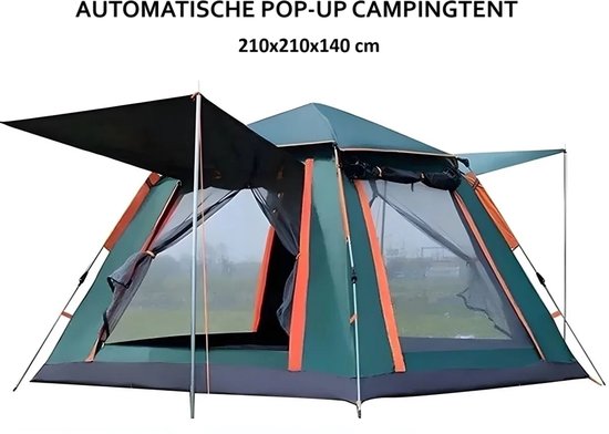 Automatische Pop-up Tent - Waterdicht Kampeertent voor 2-3-4 Personen –Camping Tent - 210x210x140cm - Outdoor Kampeer & Festival Tent–Ideaal voor Gezinscamping en Buitenactiviteiten-Snel Opzetbaar– Met Luifel & Draagtas – Groen – Lexorion