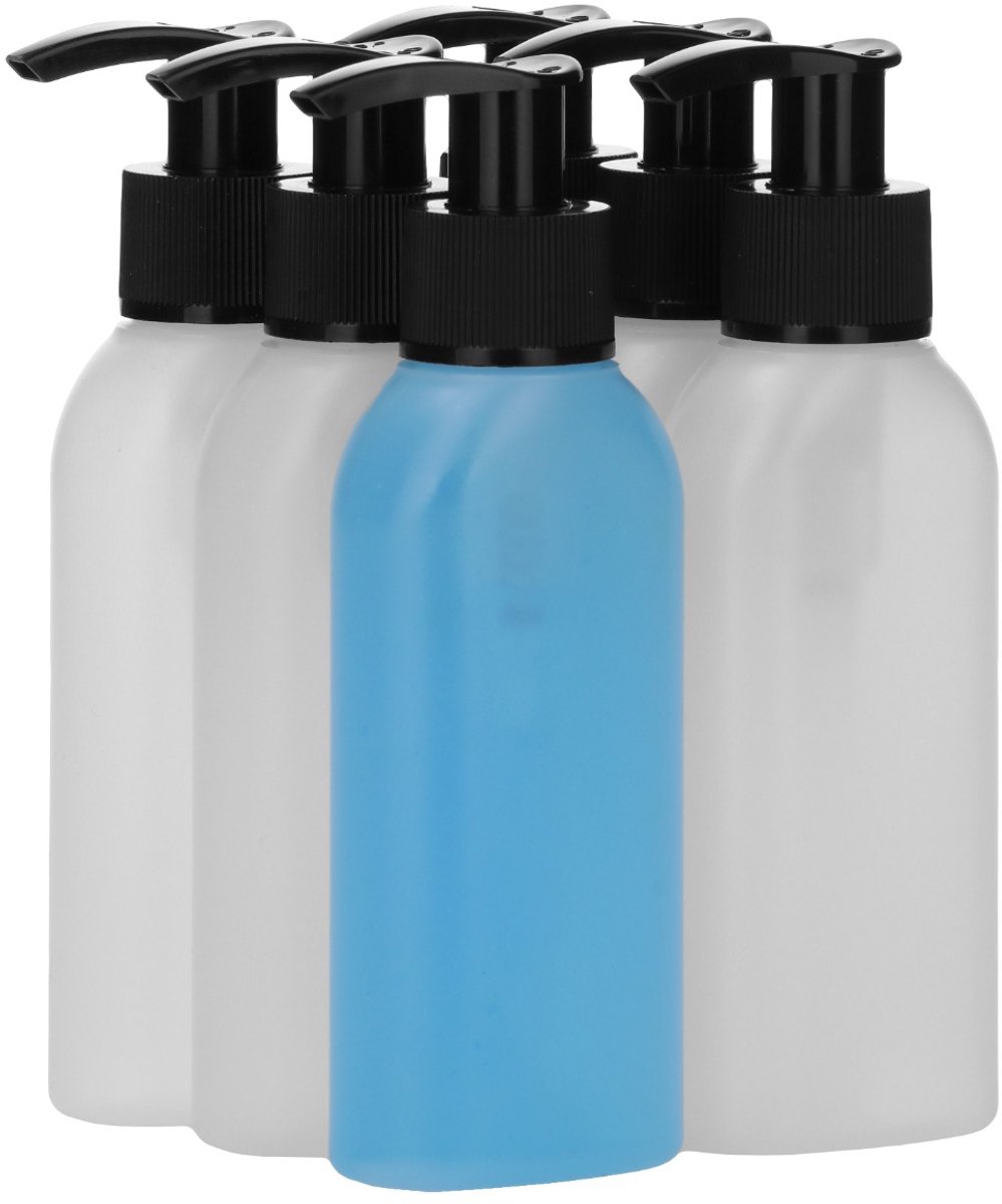 6 x 100 ml Platte fles HDPE naturel + Zeepfles Dispenserpomp zwart - BPA Vrij - Niet Breekbaar - Plastic Flesjes Navulbaar - Met Dop - Lege Flessen - 6 stuks