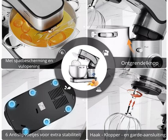 Homelux - Keukenmachine 12L - 2500W Krachtige Deegmixer met LED Touchscreen - Kneedmachine met RVS Kom & 3 Opzetstukken - Professionele Mixer voor Brood, Deeg, Taart - Hamurmakinesi - Deegmachine van Homelux — afbeelding 3