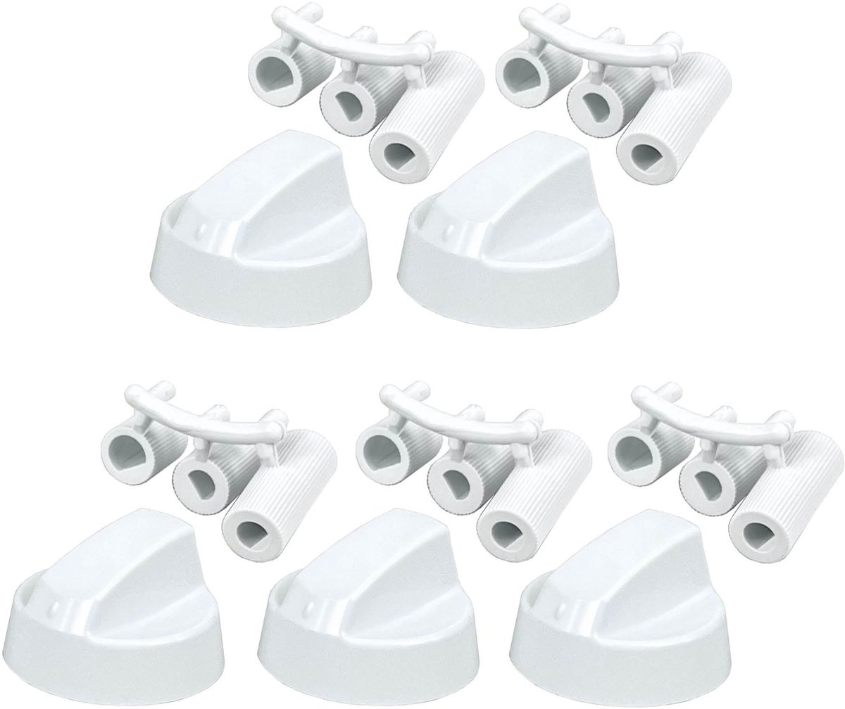 Universele knoppenset voor gaskookplaat - wit - | Set van 5 stuks | Kunststof knoppen met universele bevestigingsadapters | Past op de asjes van meest voorkomende gaskookplaten | Multaparts® huismerk