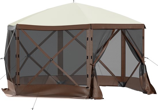Paviljoentent, 3 X 3 M, 6-Zijdige Pop-Up Camping Shelter Met Gaasramen, Draagbare Draagtas En Haringen, Grote Schaduwtent Voor Buiten Kamperen, Gazon, Achtertuin van Outsunny — afbeelding 3