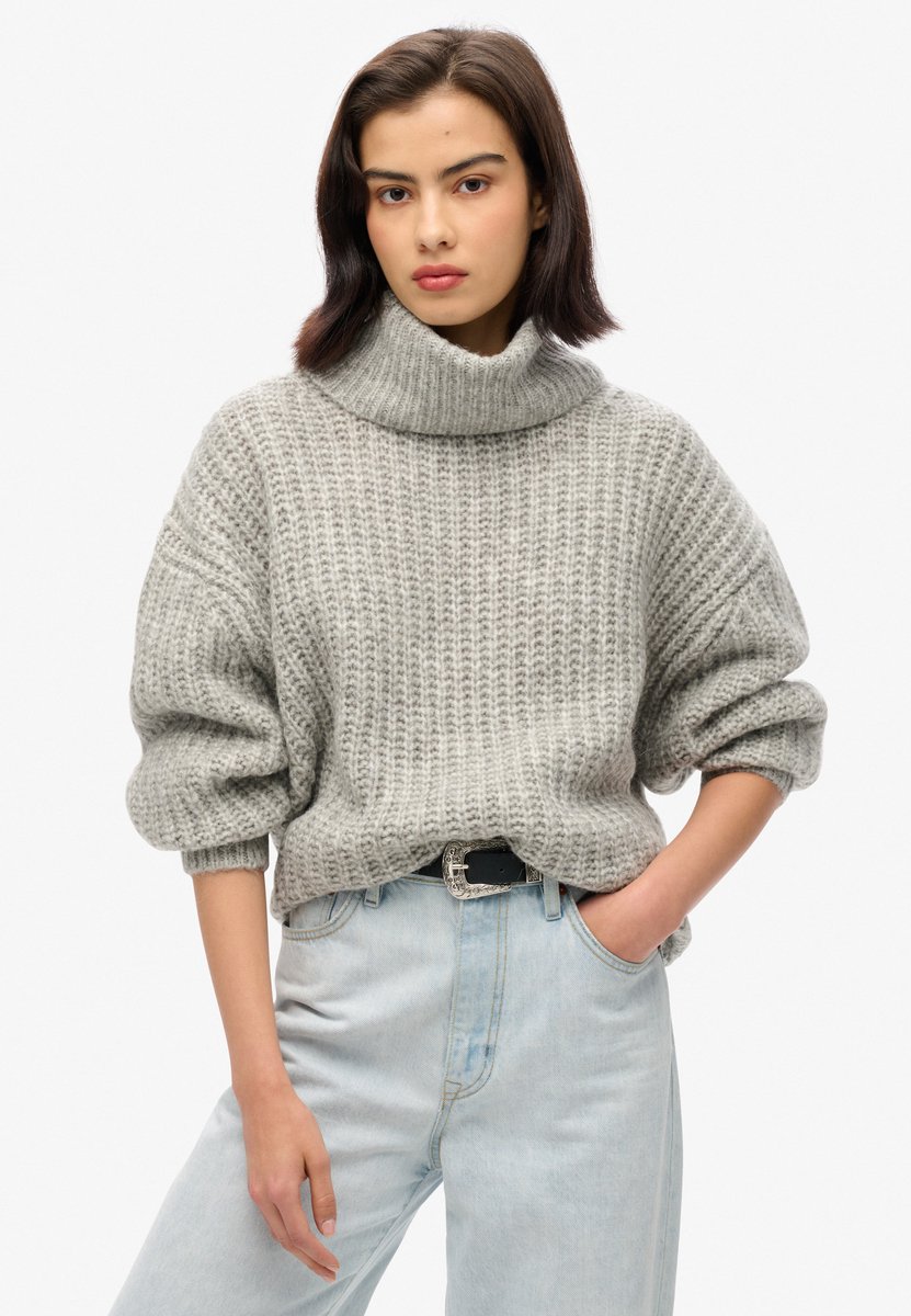 Superdry Geborstelde trui van ribstof met ruimvallende halslijn Dames Sweaters Grijs
