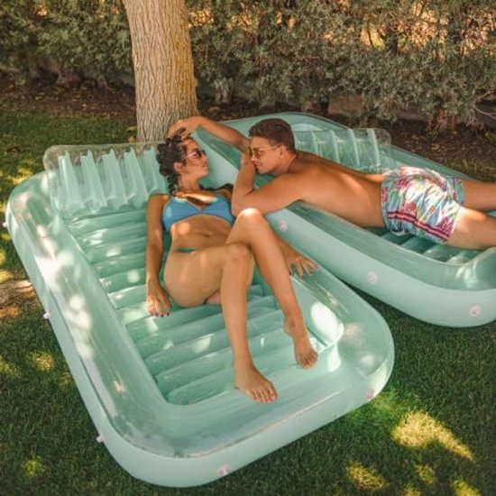 Opblaasbaar Zonnebad Luchtbed - Luxe Tanning Pool met Water Vul Systeem, Bekerhouders en Hoofdsteun - Ideaal voor Zwembad, Strand of Tuin - 178 x 114 cm - Muntgroen