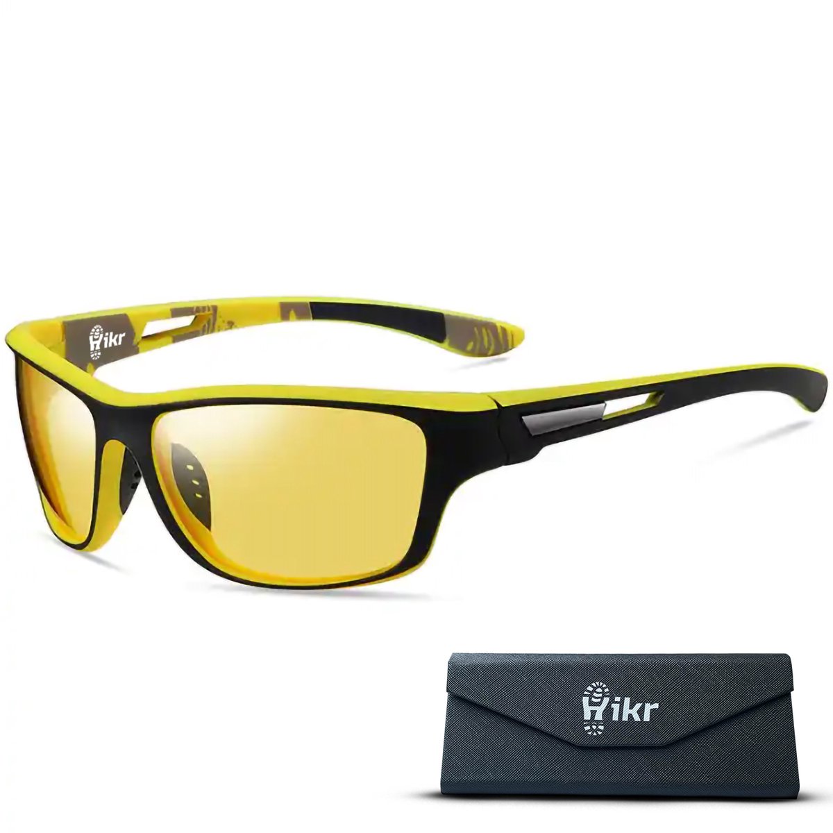 Hikr Zonnebril – Gepolariseerde Sportbril met UV400 Bescherming – Heren & Dames – Fietsen, Wandelen, Werk, Zwemmen & Wintersport – Fietsbril, Wielrennen & Sport – Geel