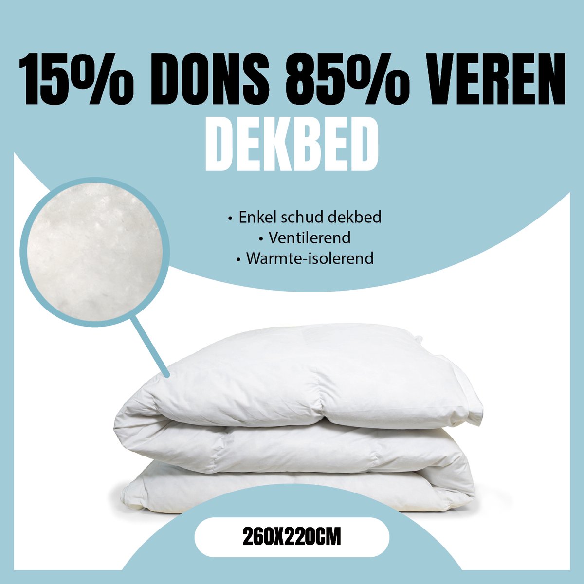 Eleganzzz Enkel Schud Dekbed 15% Dons 85% Veren - Enkel Dekbed 260x220cm - Veren Dekbed - Donzen Dekbed - Donsdeken 260x220 - Lits Jumeaux Extra Lang - Lits Jumeaux Extra Breed - Dekbedden