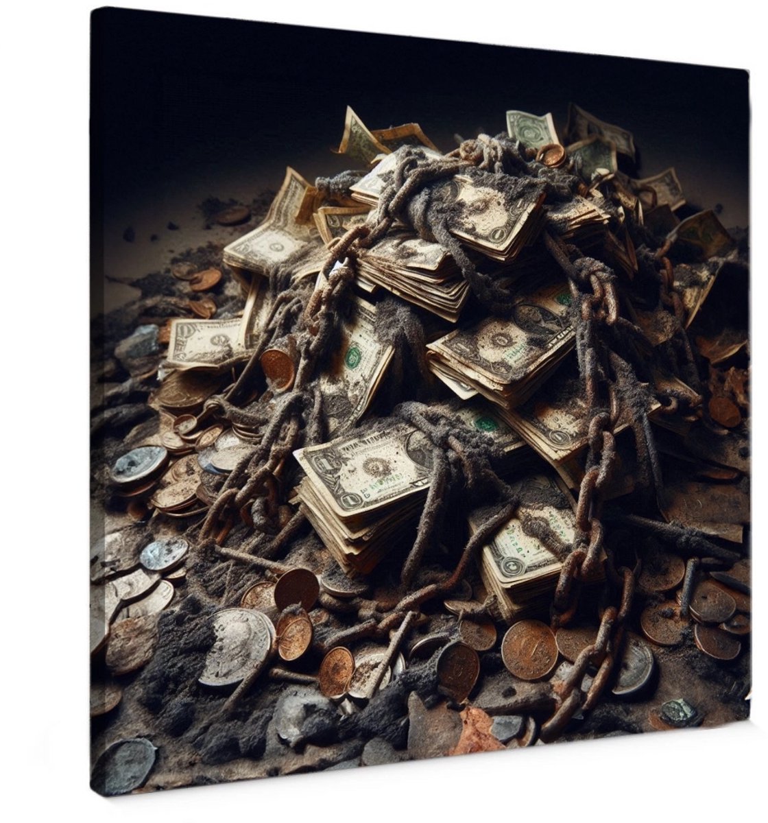 Canvas schilderij - Dirty Money - 50x50 cm - Abstracte kunst - Huis decoratie woonkamer - Geld muur schilderijen - Wanddecoratie accessoires - Kamer interieur natuur