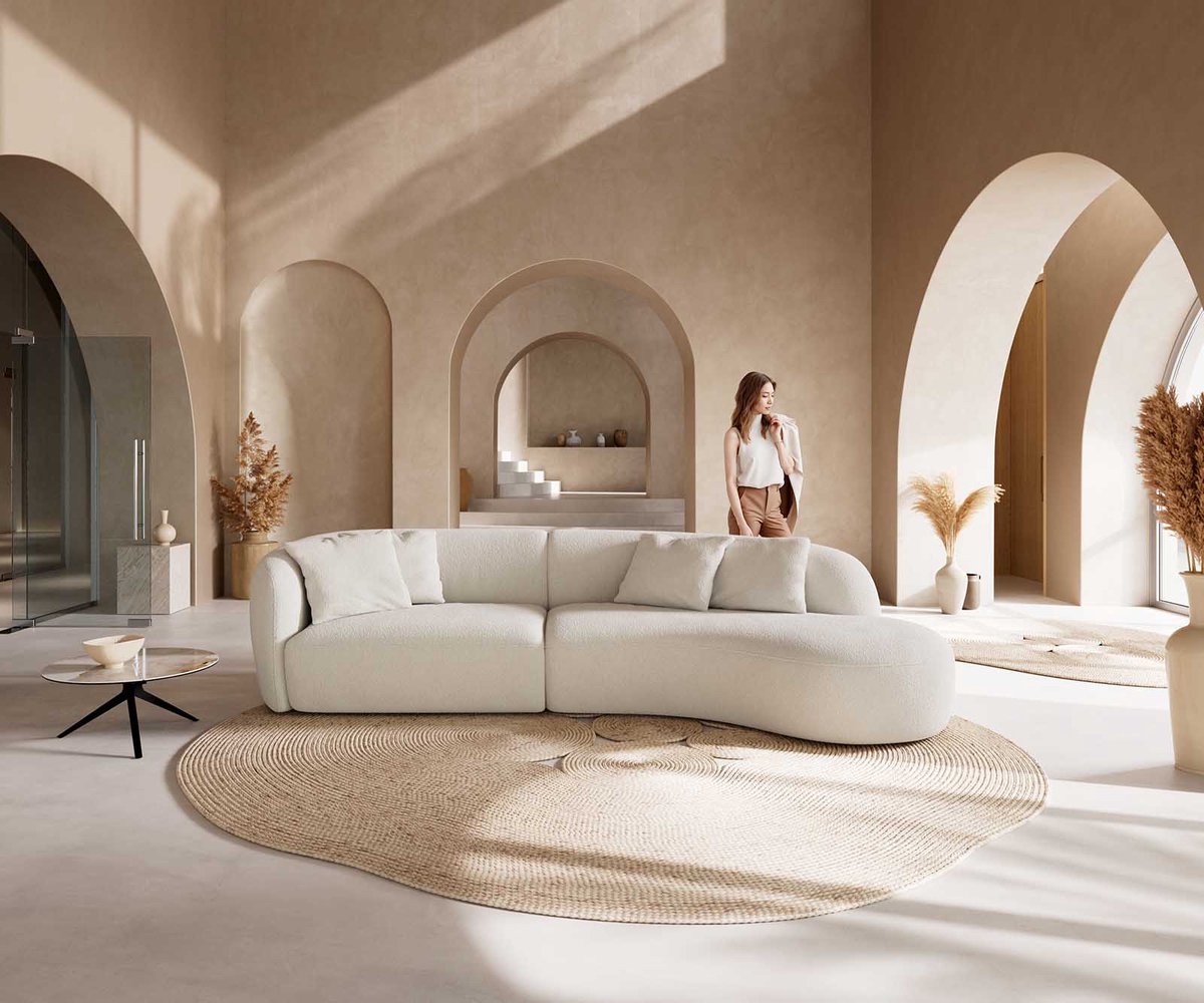DELIFE Bank Mairi Bouclé crèmewit 330x160 cm Beige