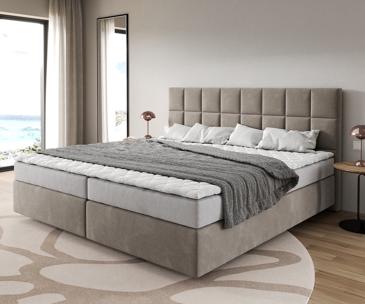 DELIFE Boxspringbed Dream-Fijn Microvezel Beige 200x200 cm bonell matras PU topper
