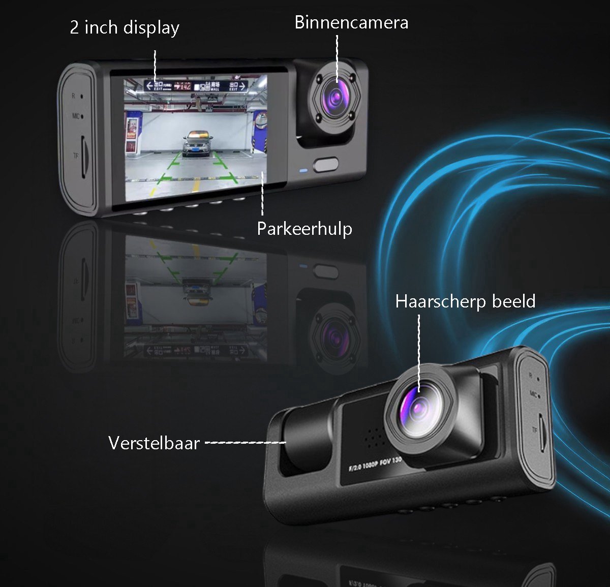 Tech Essentials S1 Dashcam - 720P - SD Kaart 64GB - Met Achteruitrijcamera - USB-C - Voor Auto Camera - Voor En Achter - Nachtzicht thumbnail 3