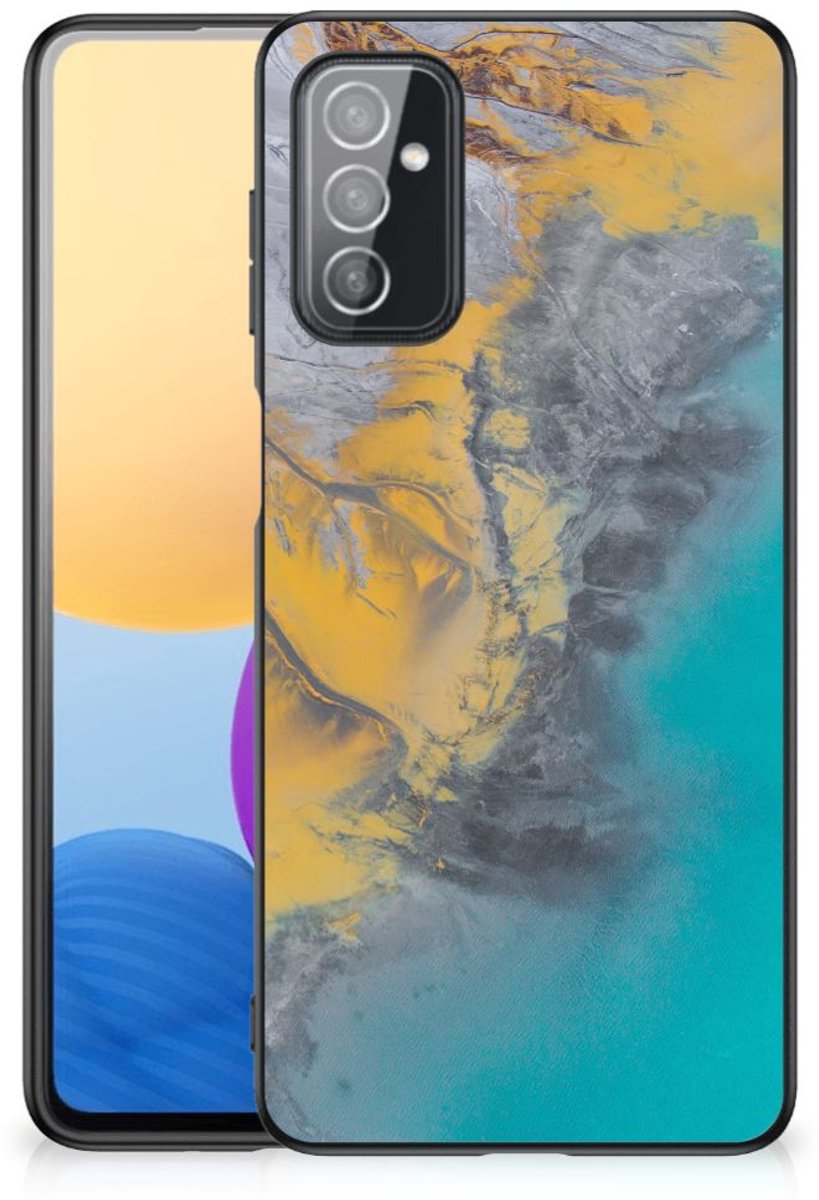 Samsung Galaxy M52 Marmeren Print Telefoonhoesje Marble Blue Gold