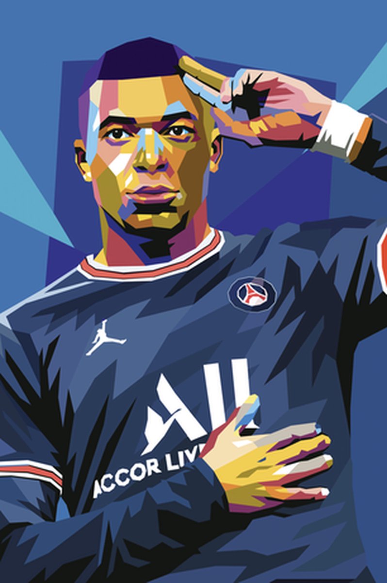 Kylian Mbappe Poster - Blauwe - Mbappe Goal - Mbappe Pop Art - Paris Saint Germain - PSG - posters - formaat 30x40cm - XS426