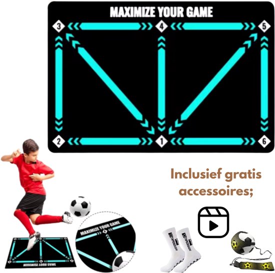 Voetbalmat - Voetbal Trainingsmateriaal - Voetbal - Voetbalspullen - Kinderen - Dribbel mat - Voetbal training - Voetbaltrainer - Anti slip - 90x60 cm - Jevoma - Incl gratis trainingvideo - Incl gratis gripsokken - Incl gratis Kick trainer