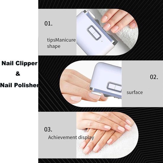 Elektrische nagelknipper - 2 snelheden - automatische nagelknipper met polijstkop en ledlicht - professionele nagelknipper voor kinderen en volwassenen - USB-oplaadbaar- instelbaar(Kleur:Wit) van Merkloos — afbeelding 3