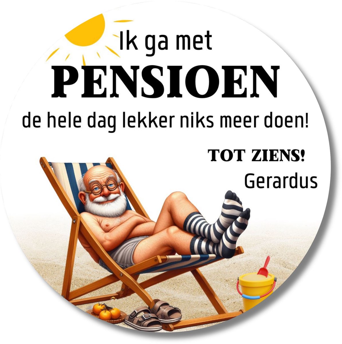 Pensioen stickers man – 20 stuks – met naam – gepersonaliseerd – 40 mm