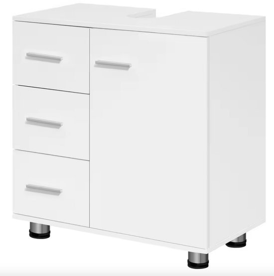 Varnox Badkamerkast - Kastje badkamer - Wastafel kast - Badkamer meubel - Houten badkamerkast - Verstelbare plank - 3 lades - Onderkast - Onderbouwkast - Kastje - Hout - Wit - 60x59.5x30cm