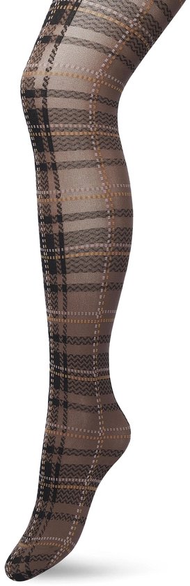 Bonnie Doon Collants Femme à Carreaux 40 Deniers Marron Taille S/M - Motif à Carreaux - Imprimé à Carreaux - Excellent ajustement - Coutures Lisses - Collants London Checks - Merveilleusement Confortable - Sac Shopping Marron - BP211910.8