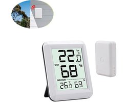 hygrometer- Hygrometer Binnen- hygrometer binnen digitaal- Luchtvochtigheidsmeter - Binnen En Buiten-Thermometer & Luchtvochtigheidsmeter-Draadloos Met Buitensensor-Wit-Geen batterijen inbegrepe-hygrometer luchtvochtigheidsmeter