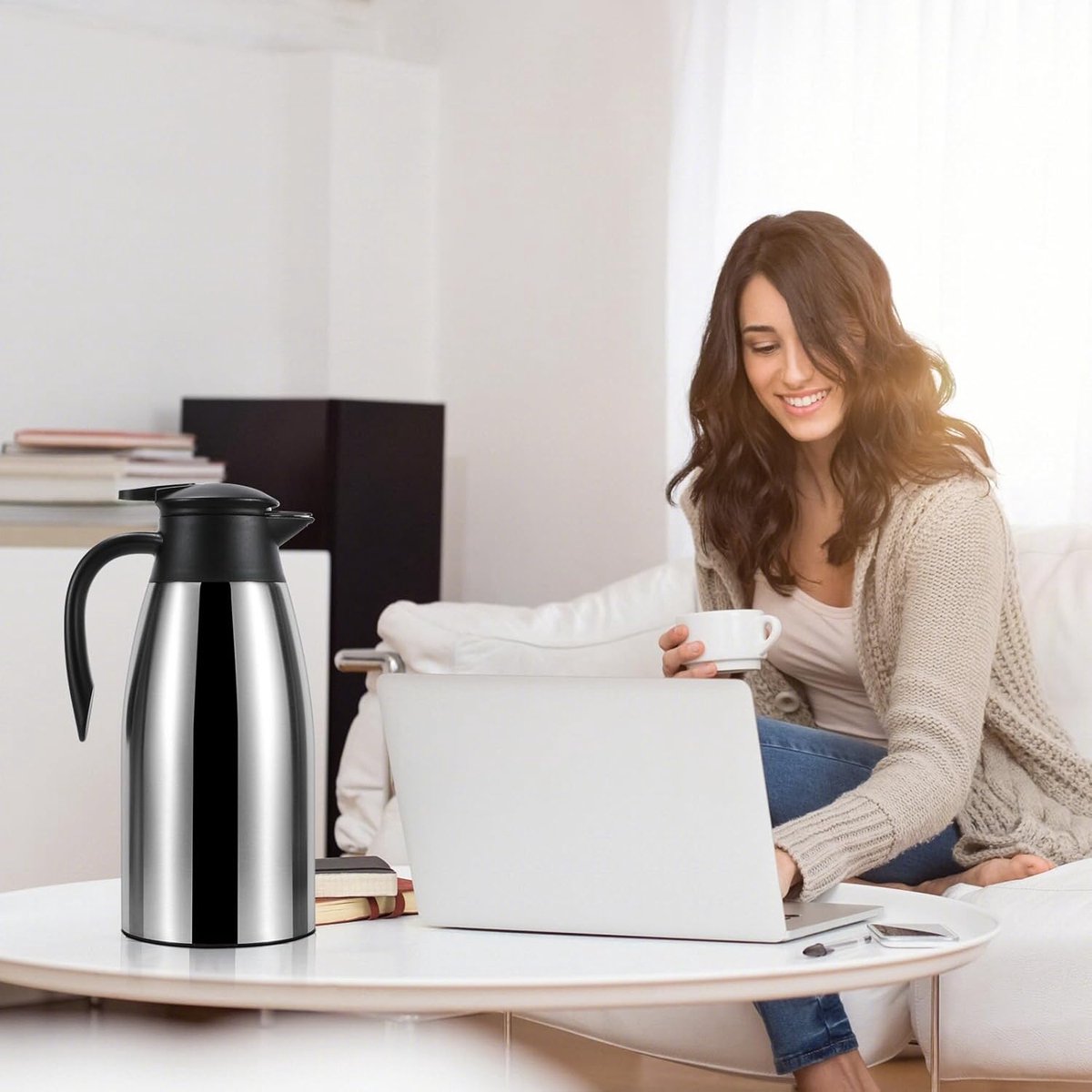 Travelhawk Thermoskan - 1.5 Liter - Isoleerkan - Grijs - Koffie - Thee - Voor warme en koude dranken — cadeau in Koken & Dineren - foto 7