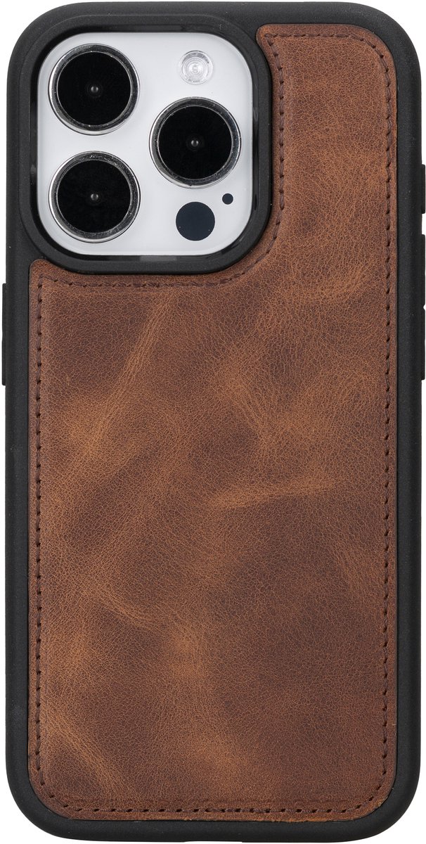 Lykke IPhone 15 Pro Back Cover Hoesje| MagSafe Hoesje| Echt Leer| Bruin