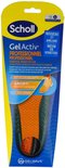 Emballage des semelles Scholl GelActiv Professionnel, avec une image d'une semelle orange à motif quadrillé noir.