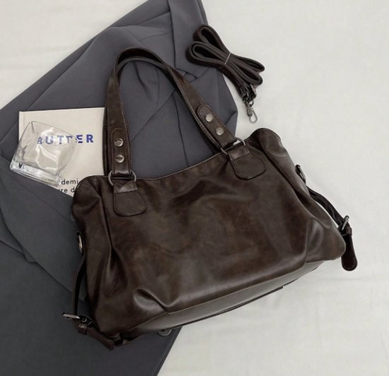 Sac à main Vintage en PU S&E - pour l'école ou au quotidien - Marron foncé
