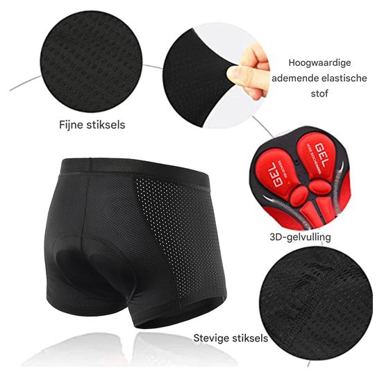 Fietsonderbroek Heren - Gelgevulde Fietsbroek - Ademend & Ergonomisch - Voor Fietsen & Sport - Anti-slip Randen - Zwart - XL - 1 stuk — afbeelding 4